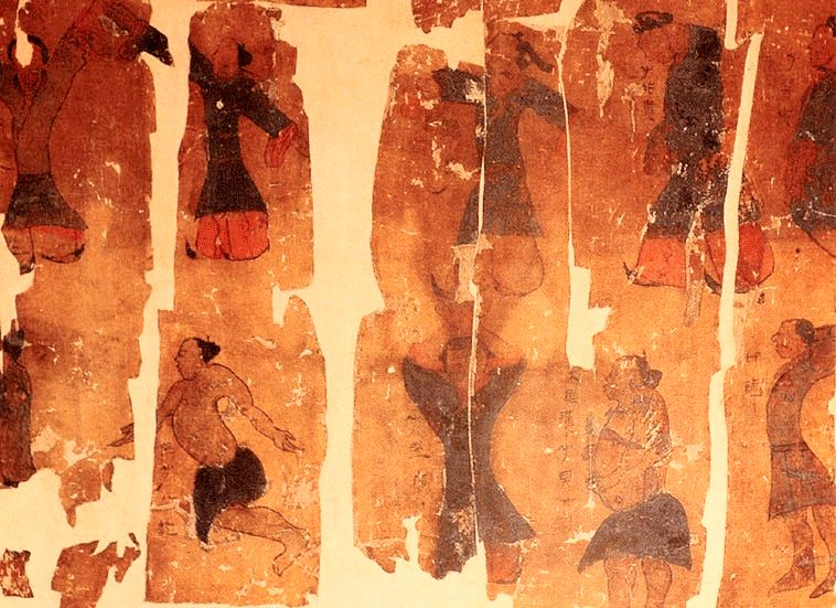 Peinture sur soie représentant des postures de Daoyin, prédécesseur du Qi Gong, datant du IIe siècle av. J.-C.
